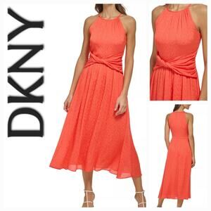 DKNY Halter Twist Waist Chiffon Midi Dress A Line Tigerlily 8 Quiet Luxury Party